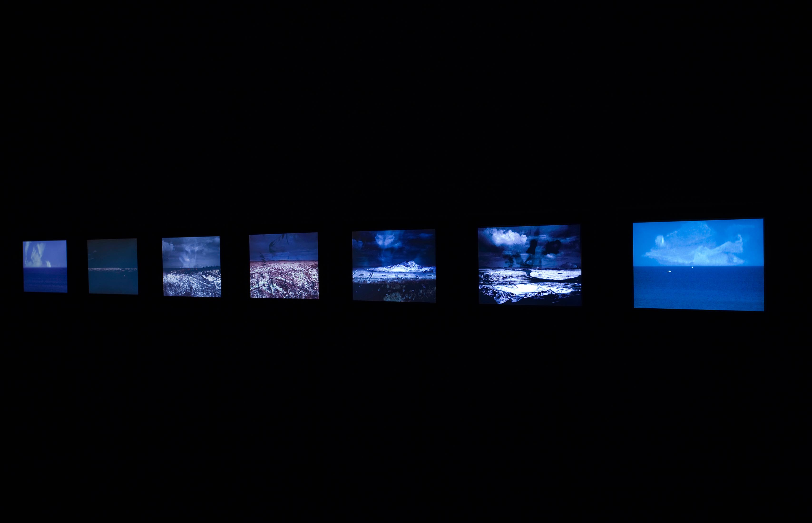 Ailbhe Ní Bhriain 'Palimpsest' seven–screen installation, video, colour, silent, looped; installation view at The Butler Gallery, Kilkenny, Ireland, curated by Anna O'Sullivan, 2008, photo by Denis Mortell.