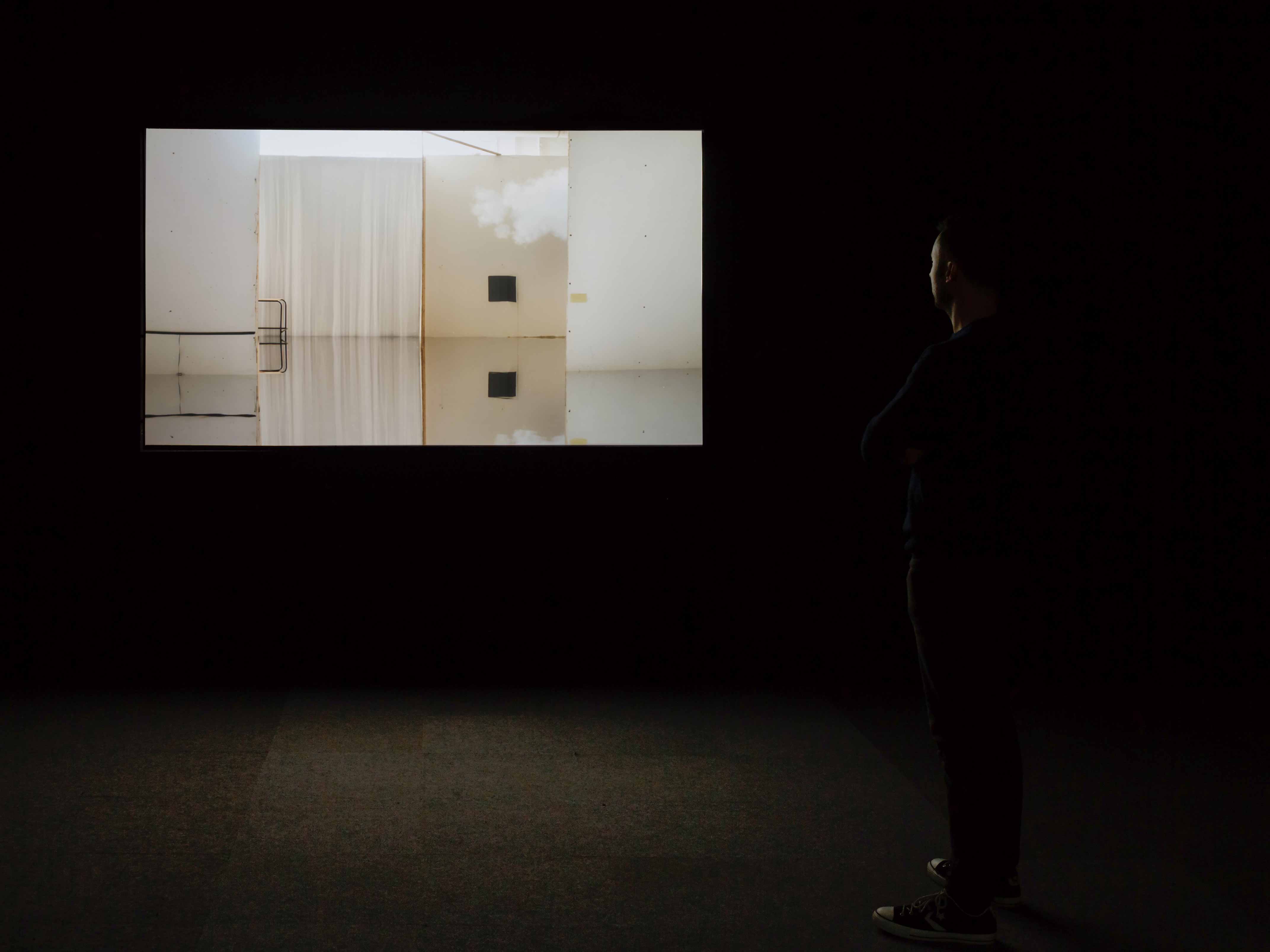Ailbhe Ní Bhriain 'Reports to an Academy' four–screen installation, video & cgi composite, colour, sound, looped, 2015; installation view at The Royal Hibernian Academy, Dublin, Ireland, curated by Patrick T. Murphy, photograph by Mike Hannon