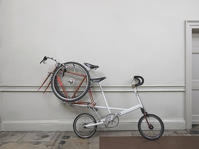 Alex Rich 'Scenario (relevance)' bike on bike, straps, with many thanks to Alex Moulton, 2019, photography by Andy Keate