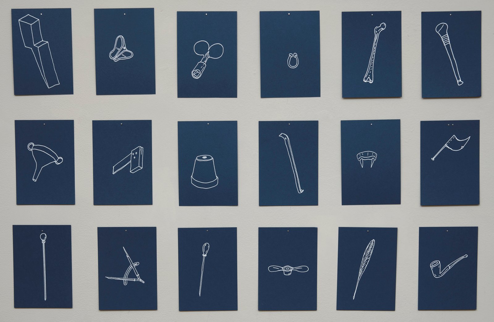 Dermot O'Brien 'Michaelmas Cycle' (detail) 2025, 444, A6 silver ink on midnight blue card (from a total of 460), installation photography by Andy Keate