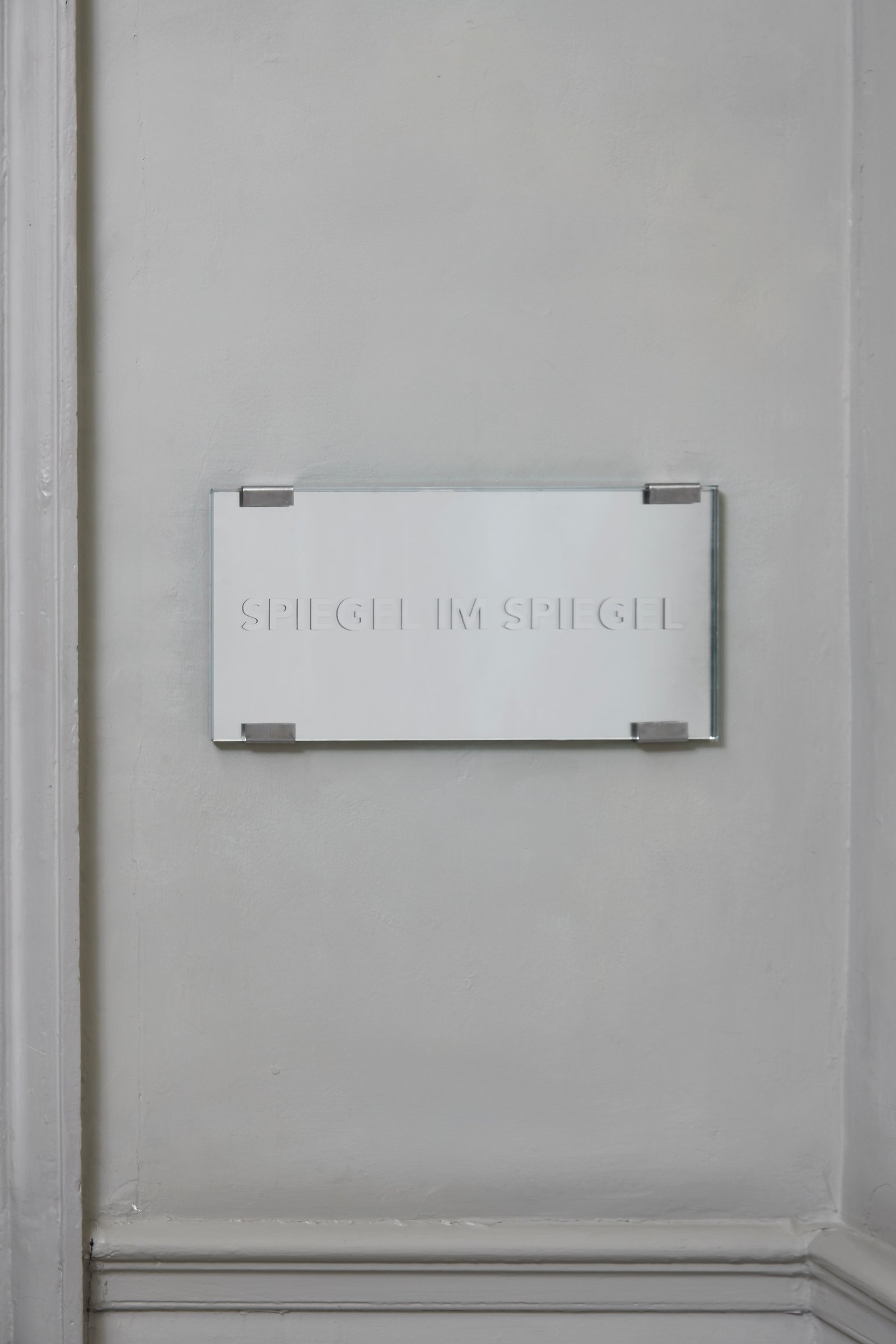 Dermot O'Brien, 'Spiegel im Spiegel' silver text on glass and mirrored glass, brackets, 2003, 20.3(h)x40.2x1.6cm, edition 5+2ap, photography by Andy Keate