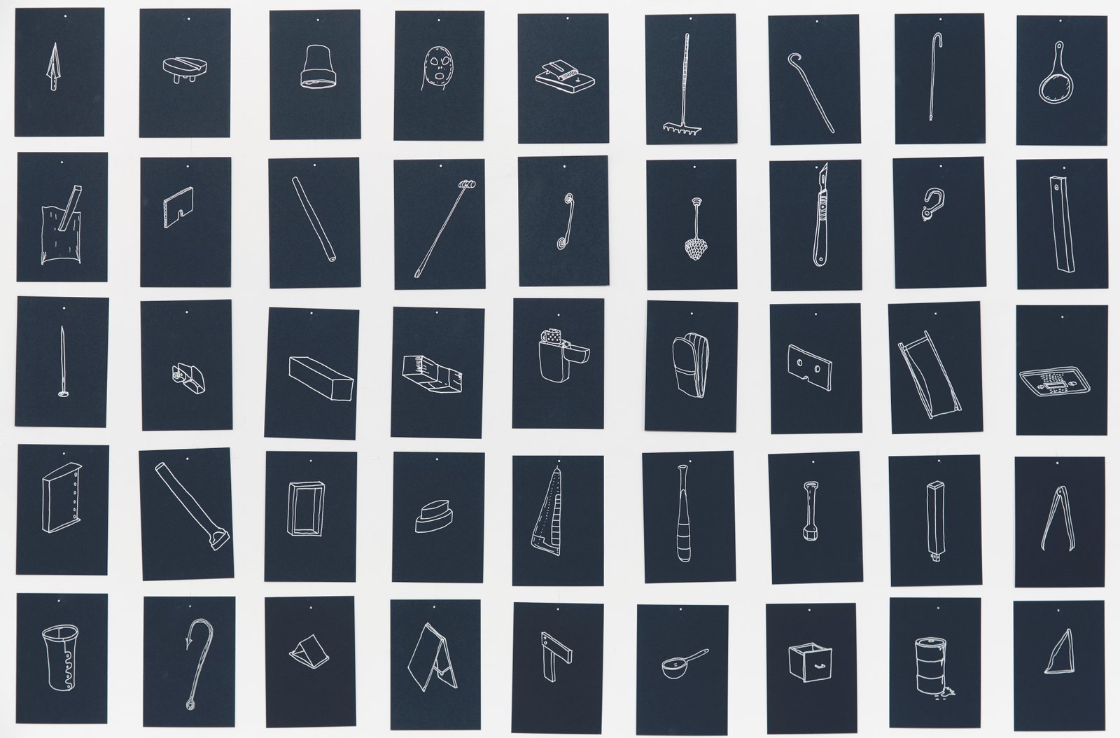 Dermot O'Brien 'Schwabian Cycle' 200(h)x800cm long (approx) 616 x A6 drawings, detail (from a total of 835) silver ink on dark blue Canford paper, 2015 (exhibited in 'Slip' Städtische Valerie Villingen-Schwenningen, Germany in 2016)installation photography by Andy Keate at Tension Fine ArtDermot O'Brien 'Vision' 