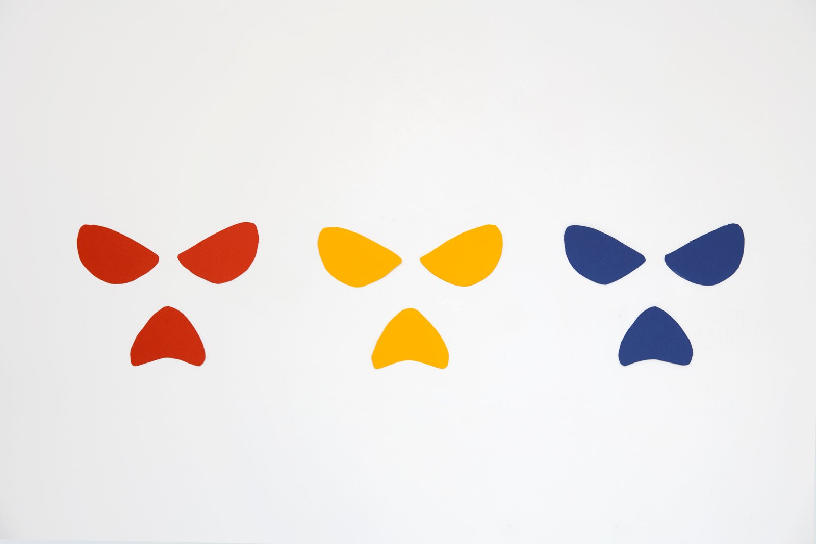 Dermot O'Brien 'Untitled (RYB)' Canford card, conservation putty, 3 parts, 12.2(h)x57cm 2025, photography by Andy Keate at Tension Fine Art