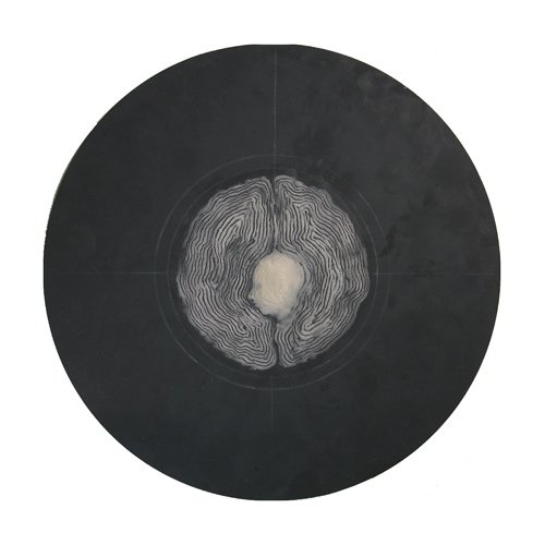 Felicity Powell 'Centred' (wax on back of mirror, 20cm/7.9" diameter, 2009)