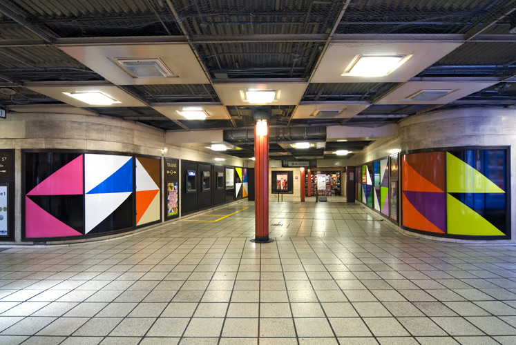 Lothar Götz 'All Day Long' vinyl, Platform for Art, 2006, Picadilly Circus Station, London, photo by Michael Franke