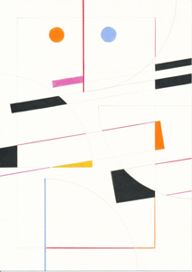 Lothar Götz 'Retreats (Eric Bainbridge)' pencil and colour pencil on paper, 29.7×21cm 2012, domobaal, London. go to Paul Huxley's painting 'XIX 24 (Study for Mutatis Mutandis VI)''