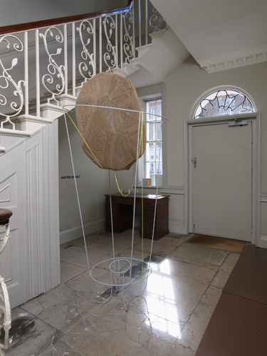 Maud Cotter 'litter bin' mild steel, masons line, card, primer, 127×250×105cm, 2012, photograph by Andy Keate.