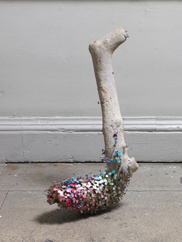 Mhairi Vari's sculpture 'Server' (log, clout nails, nail varnish, 90(h)×40×10cm 2008) photo by Andy Keate