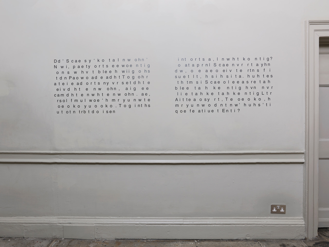Nicky Hirst 'The Electorate', 'Half Listening' paired vinyl lettering, 56×220cm 2020, installation photography by Andy Keate