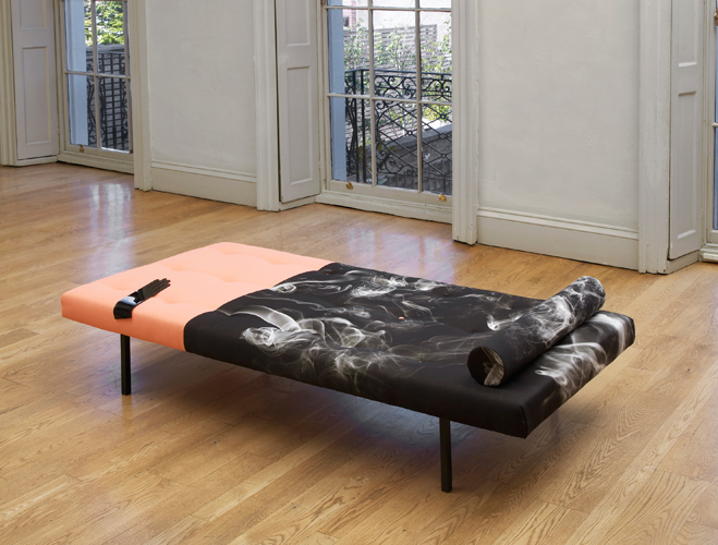 Rachel Adams 'Long Reach 1' day bed, 35×90×200 cm, digital printed fabric, foam, perspex, wood, metal, 2014, photography by Andy Keate