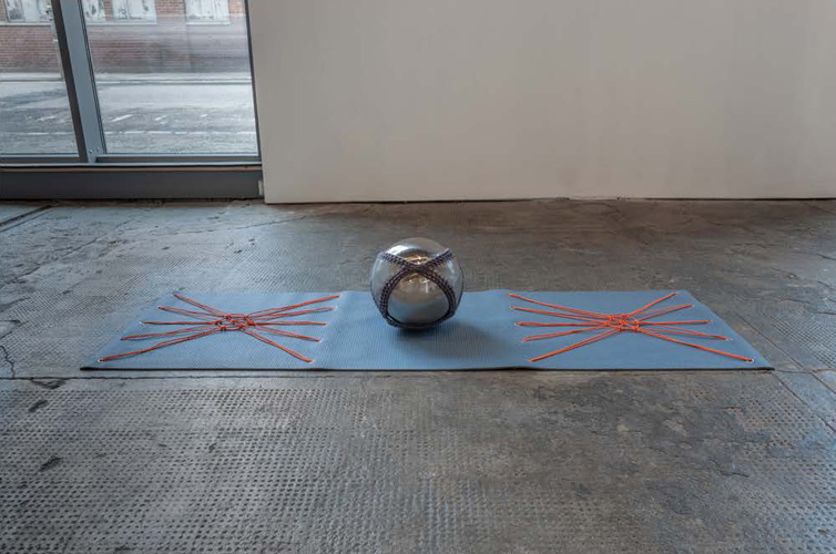 Rachel Adams 'Self–Improvement (Space–Craft)' yoga mat, eyelets, rope, gazing ball, yarn, oil cloth, 50×180×20 cm, 2013, photo Keith Hunter