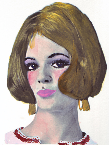 Sharon Kivland 'Mes plus belles (1968) X' from a series of 24 watercolours on photographs, mount, artists shelf, 2010, 11.6×8.6cm/mount 42.5×29.8cm 2012