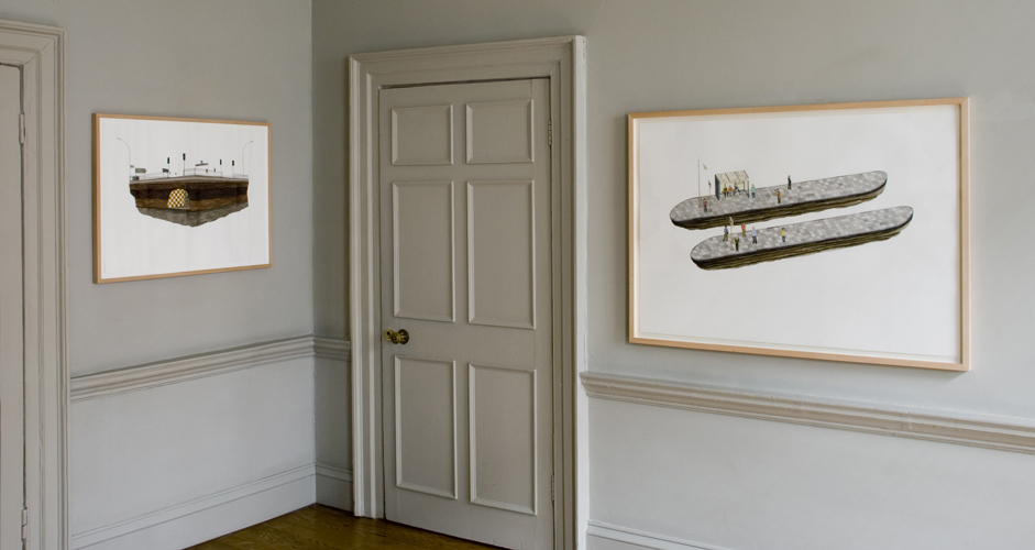 Steve Johnson 'U–Bahn' (watercolour on paper, left) 'Doppeltendhaltestelle' (watercolour on paper, right) photo by Jonathan Barrie